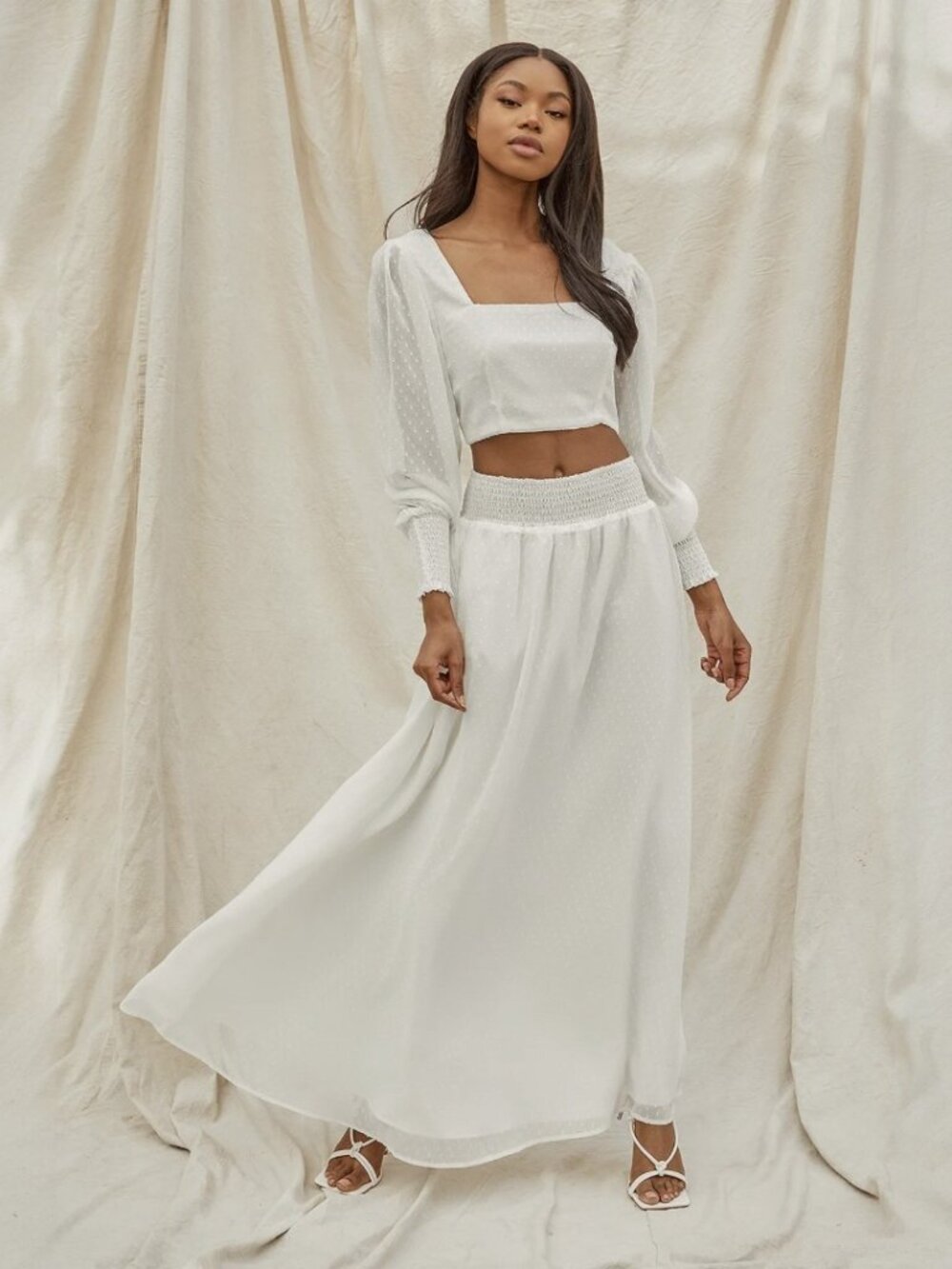 Lulu's White Maxi Skirt and Crop Top Set
